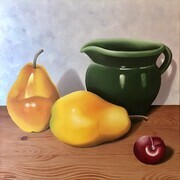 Green pitcher with fruit